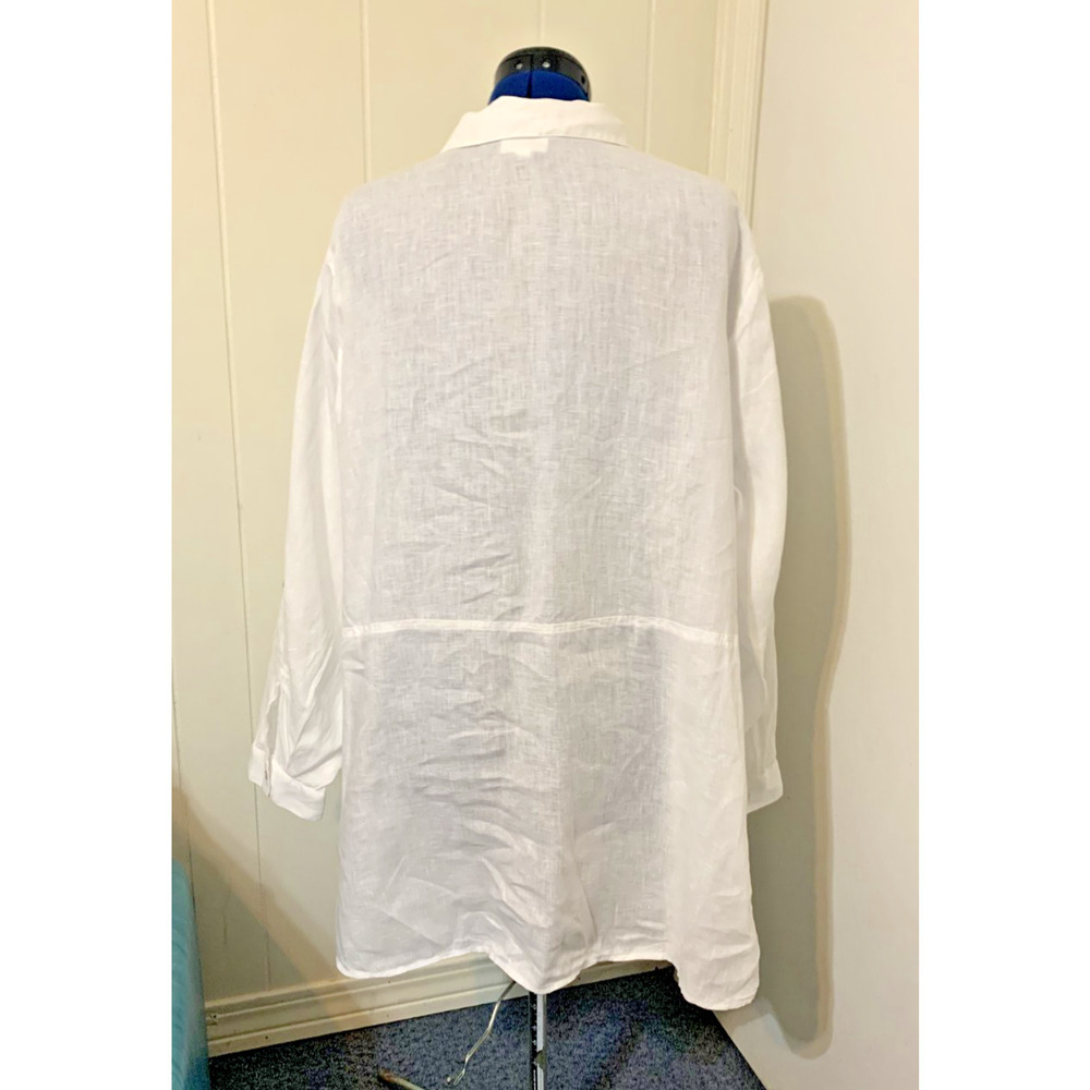 J Jill Love linen White Shirt dress 3x Pockets Roll Tab Sleeve Beach Resort - Picture 3 of 13